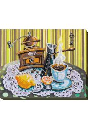Bead Embroidery Kit on Art Canvas "Coffee with lemon"