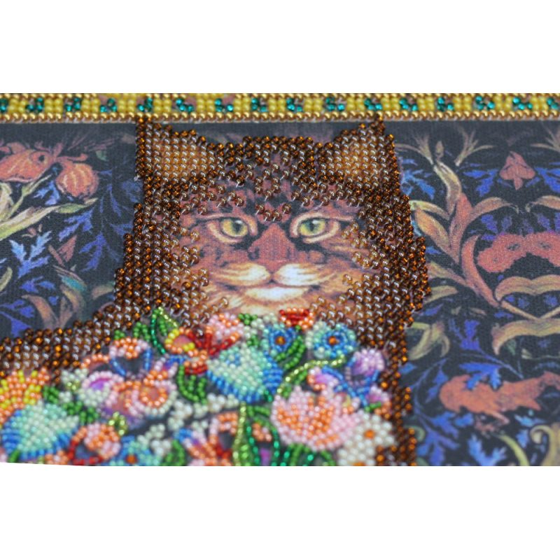 Bead Embroidery Kit on Art Canvas "Fairy-tale about a cat"