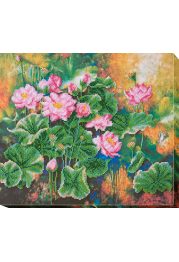 Bead Embroidery Kit on Art Canvas "Lotuses"