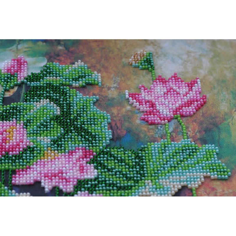 Bead Embroidery Kit on Art Canvas "Lotuses"