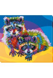 Bead Embroidery Kit on Art Canvas "Raccoons"