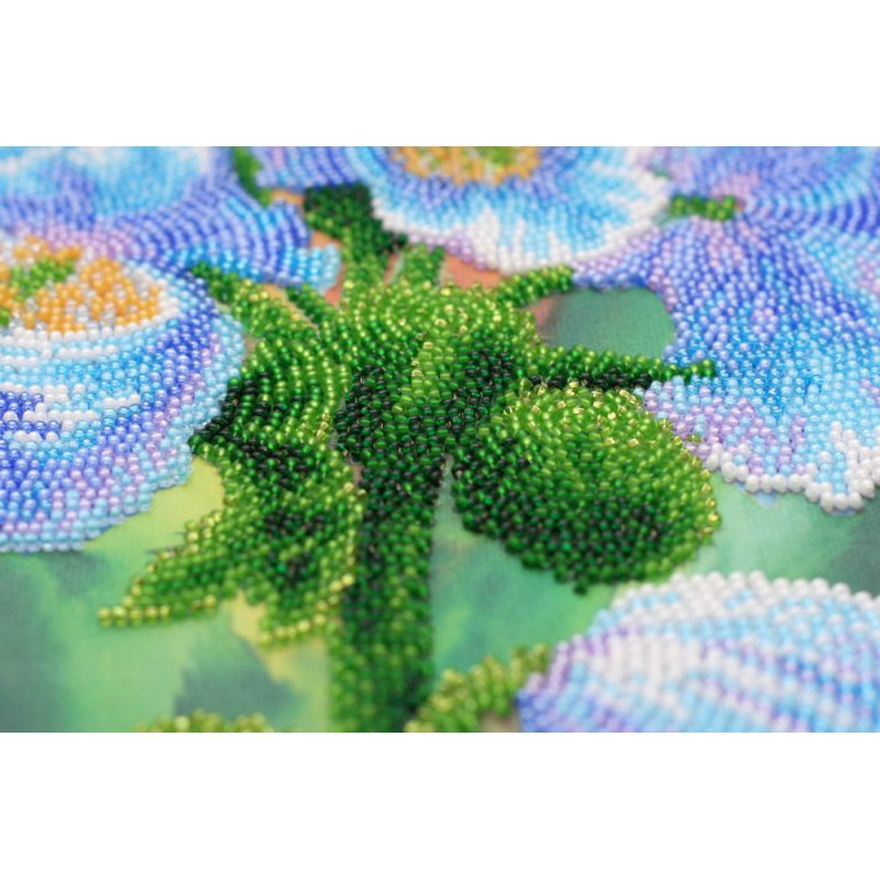 Bead Embroidery Kit on Art Canvas "Blue Poppies"