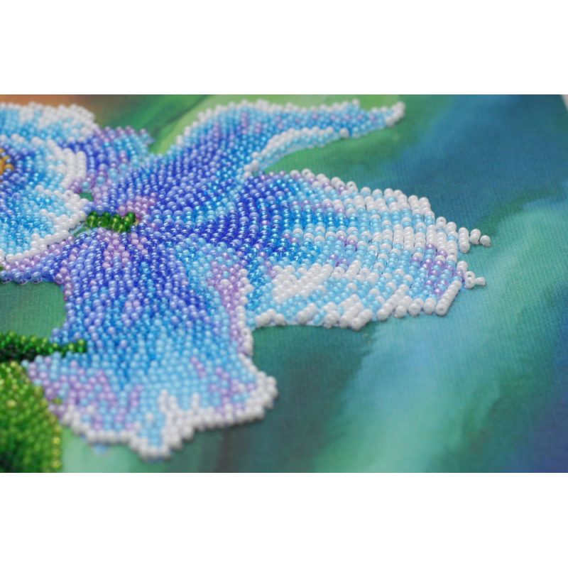 Bead Embroidery Kit on Art Canvas "Blue Poppies"