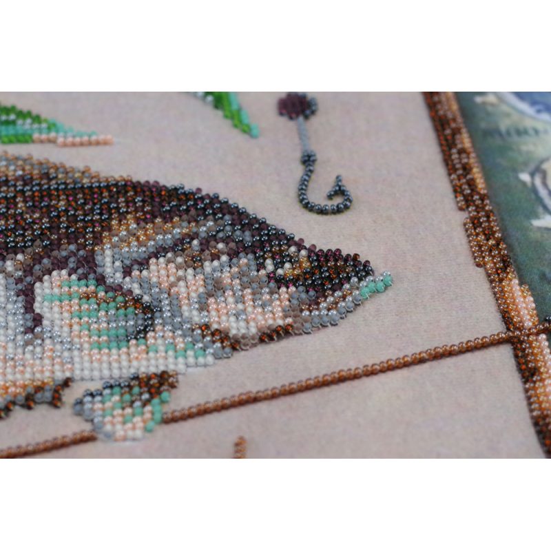 Bead Embroidery Kit on Art Canvas "Successful fishing"