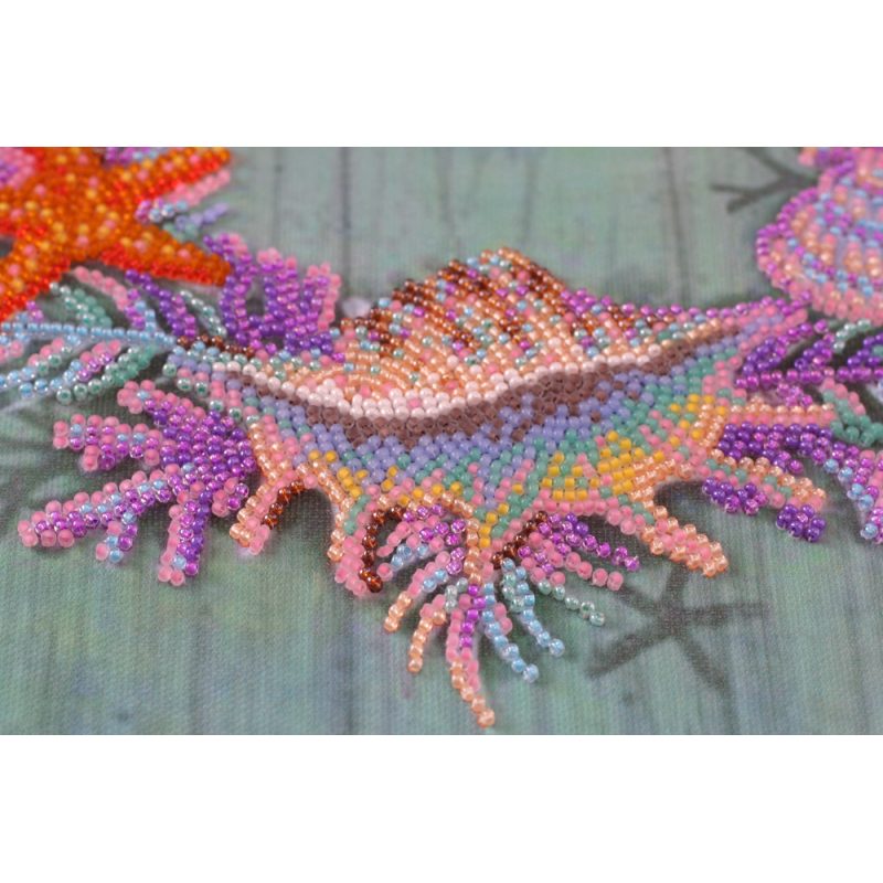 Bead Embroidery Kit on Art Canvas "Wreath of shells"