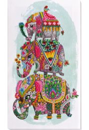 Bead Embroidery Kit on Art Canvas "Three elephants for happiness"
