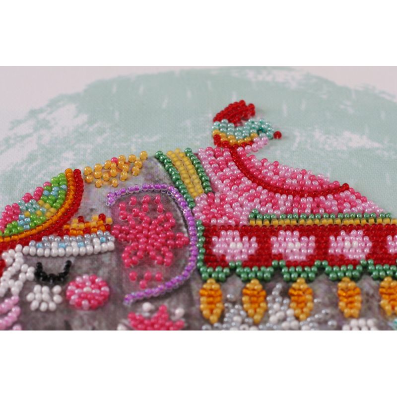 Bead Embroidery Kit on Art Canvas "Three elephants for happiness"