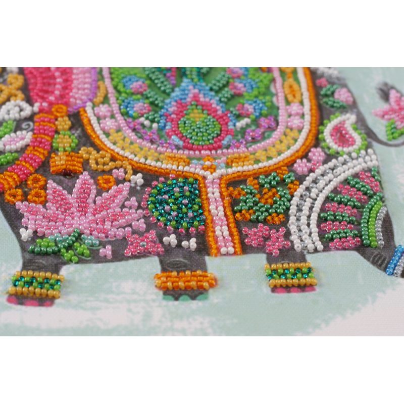 Bead Embroidery Kit on Art Canvas "Three elephants for happiness"