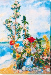 Bead Embroidery Kit on Art Canvas "Flowers on the shore"