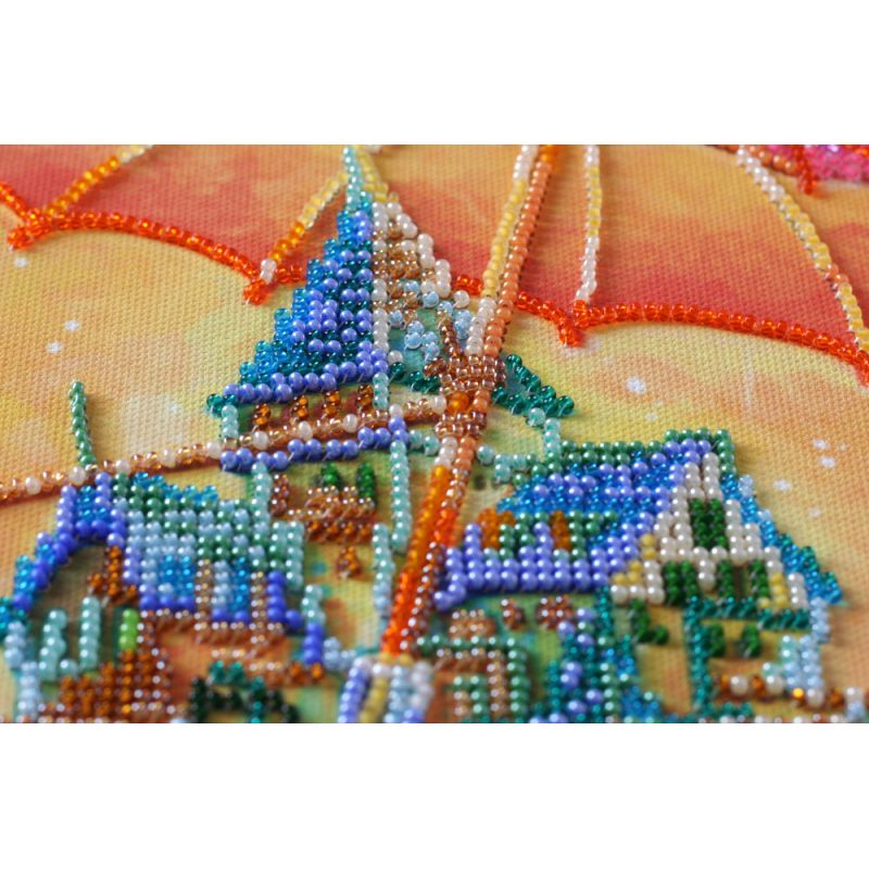 Bead Embroidery Kit on Art Canvas "Cozy little world"