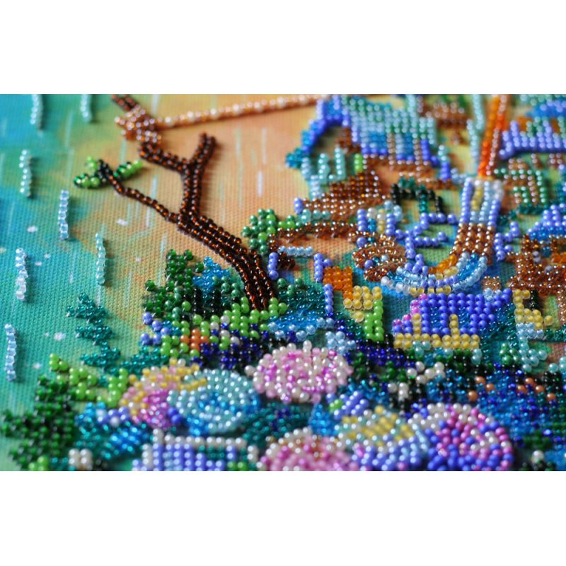 Bead Embroidery Kit on Art Canvas "Cozy little world"