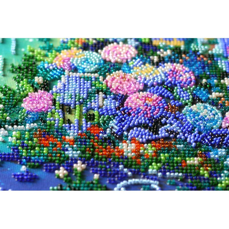 Bead Embroidery Kit on Art Canvas "Cozy little world"