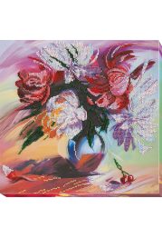 Bead Embroidery Kit on Art Canvas "Picturesque peonies"