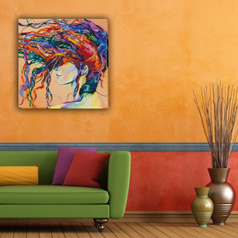 Bead Embroidery Kit on Art Canvas "Playful wind"