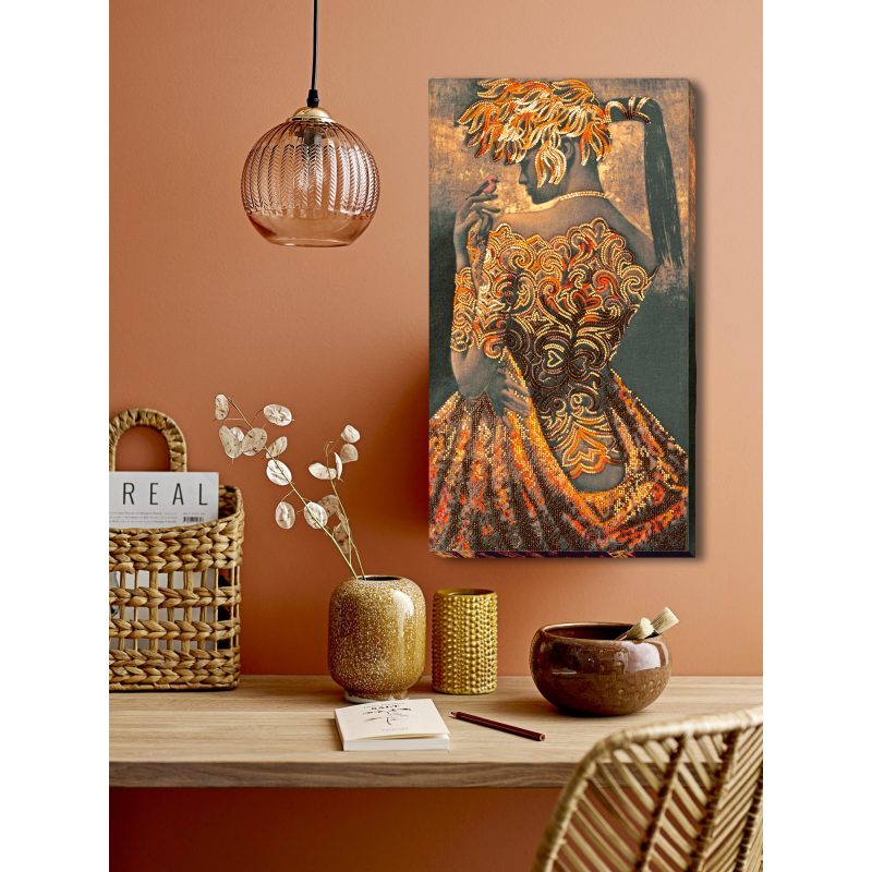 Bead Embroidery Kit on Art Canvas "Gold of the night"