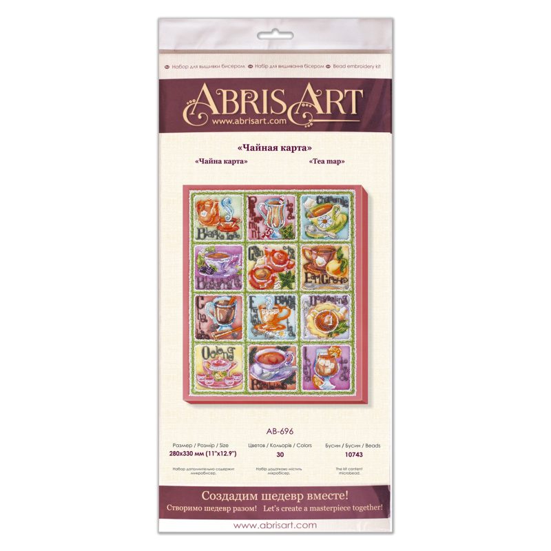 Bead Embroidery Kit on Art Canvas "Tea map"