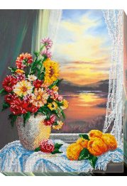 Bead Embroidery Kit on Art Canvas "Still life with quince"