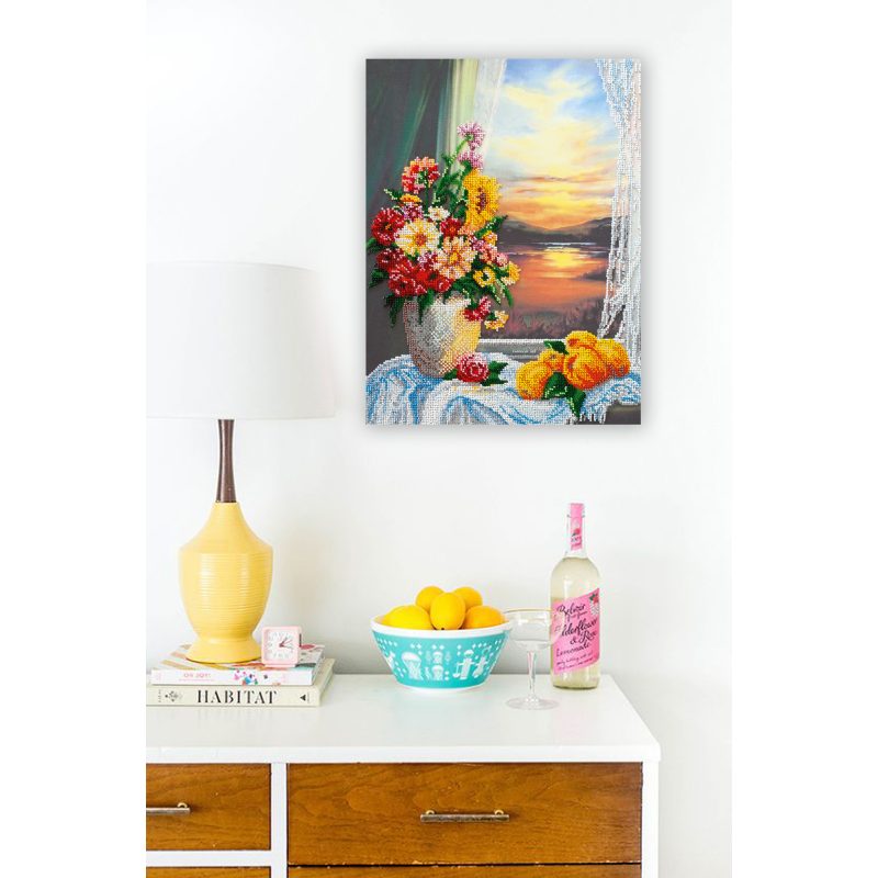 Bead Embroidery Kit on Art Canvas "Still life with quince"