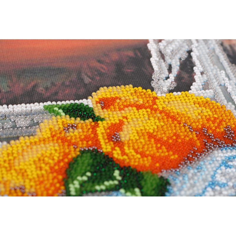 Bead Embroidery Kit on Art Canvas "Still life with quince"