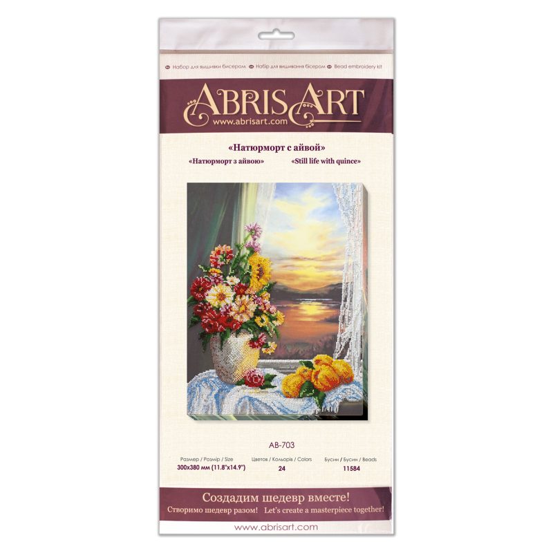 Bead Embroidery Kit on Art Canvas "Still life with quince"
