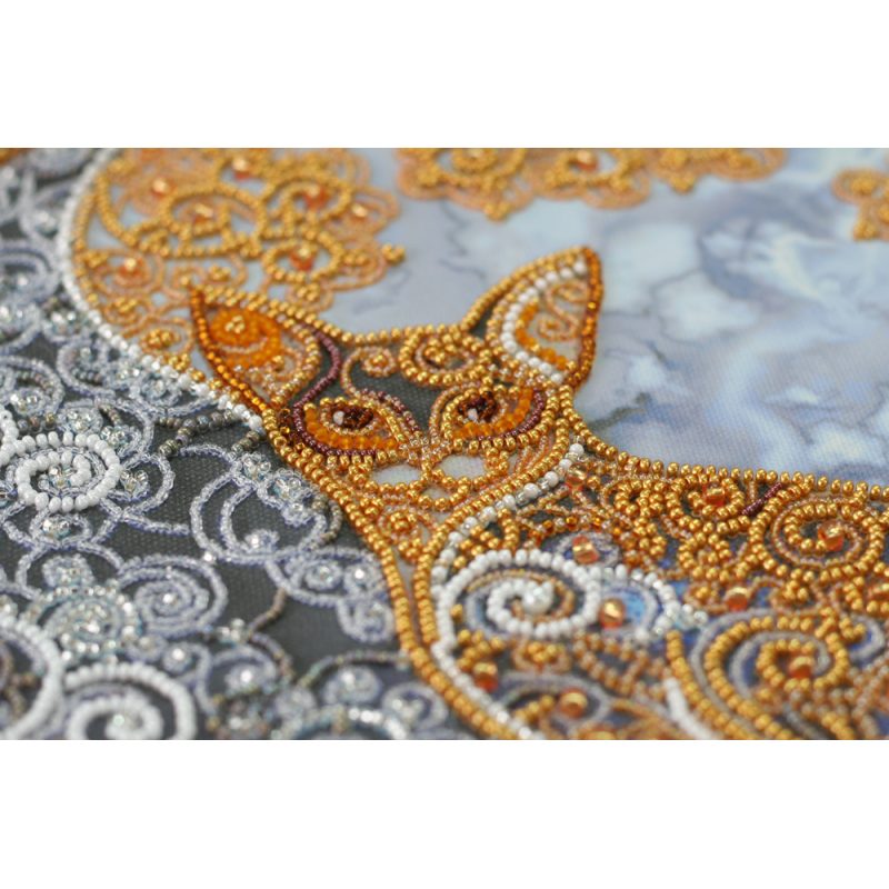 Bead Embroidery Kit on Art Canvas "Moon cat"