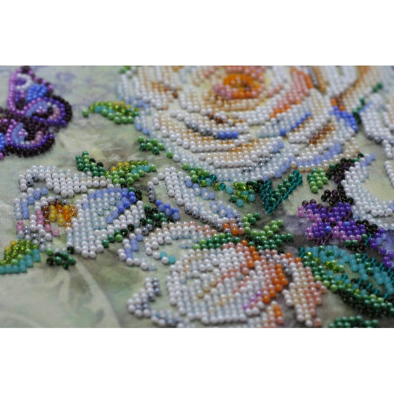 Bead Embroidery Kit on Art Canvas "Flowers for your beloved"