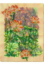 Bead Embroidery Kit on Art Canvas "Lotuses at sunset"