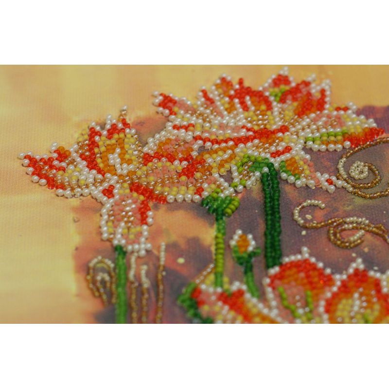 Bead Embroidery Kit on Art Canvas "Lotuses at sunset"