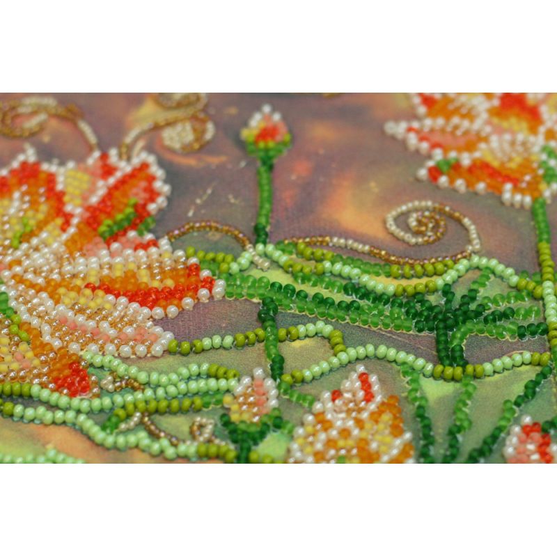 Bead Embroidery Kit on Art Canvas "Lotuses at sunset"