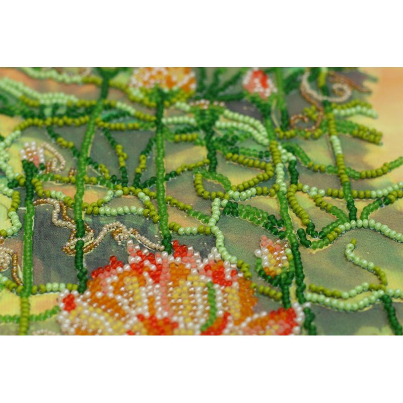Bead Embroidery Kit on Art Canvas "Lotuses at sunset"