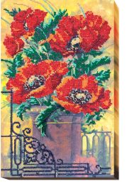 Microbead Embroidery Kit on Art Canvas "Vintage poppies"