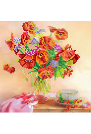 Bead Embroidery Pattern on Art Canvas "Morning Tea"