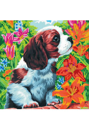 Bead Embroidery Pattern on Art Canvas "Puppy"