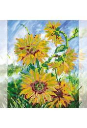 Bead Embroidery Pattern on Art Canvas "Sunny Flowers"