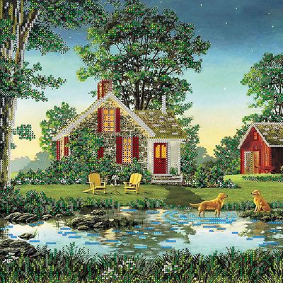 Bead Embroidery Pattern on Art Canvas "An Evening in the Country"