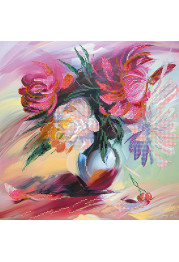 Bead Embroidery Pattern on Art Canvas "Picturesque peonies"