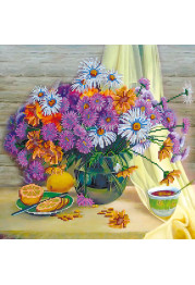 Bead Embroidery Pattern on Art Canvas "Tea with lemon"