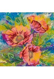 Bead Embroidery Pattern on Art Canvas "Watercolor poppies"