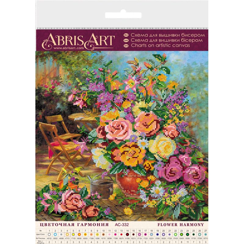 Bead Embroidery Pattern on Art Canvas "Flower harmony"