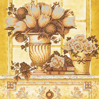 Схема для вишивання бісером на натуральному художньому холсті "Палеві квіти"