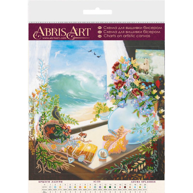Bead Embroidery Pattern on Art Canvas "Azure splashes"