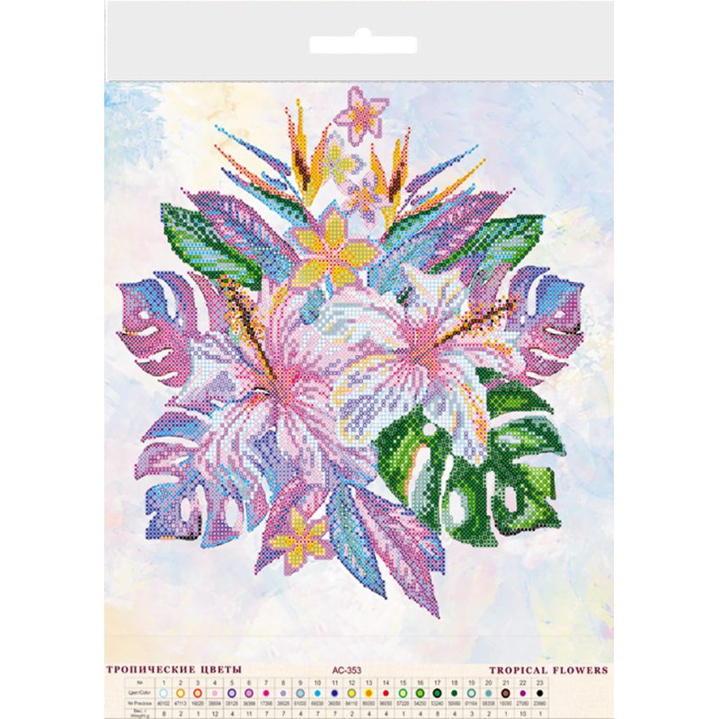 Bead Embroidery Pattern on Art Canvas "Tropical flowers"