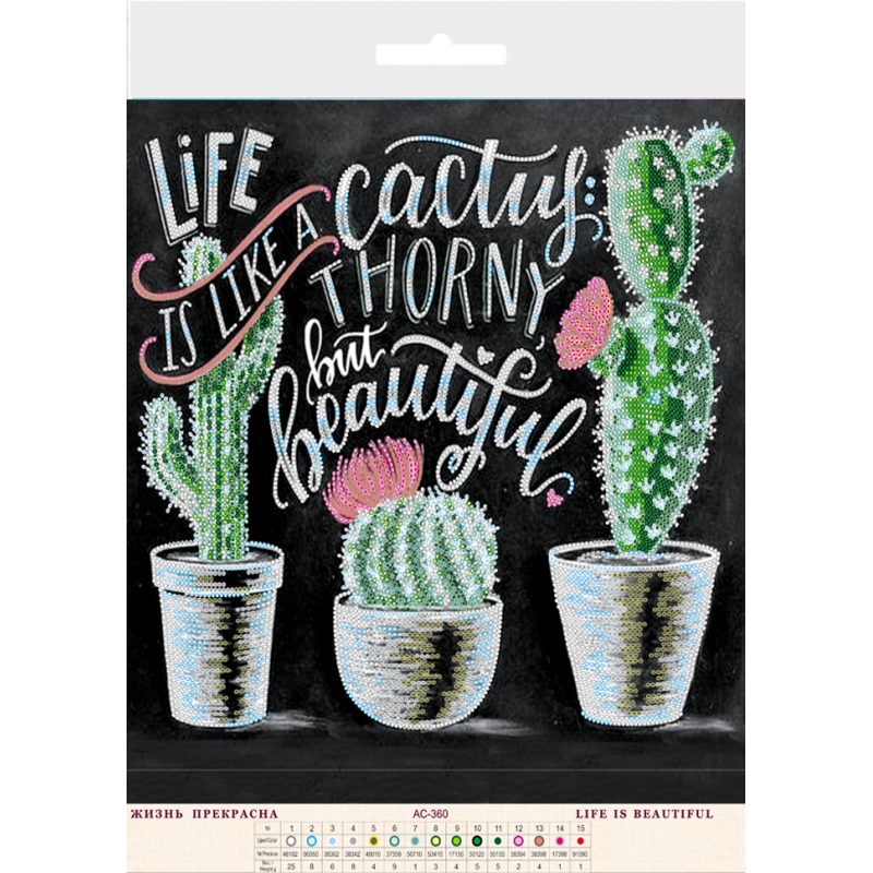 Bead Embroidery Pattern on Art Canvas "Life is beautiful"
