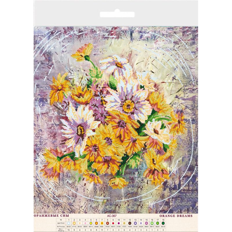 Bead Embroidery Pattern on Art Canvas "Orange dreams"