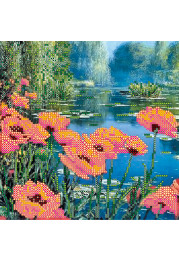 Bead Embroidery Pattern on Art Canvas "Poppy’s by the Lake"