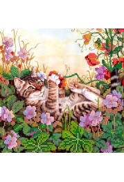 Bead Embroidery Pattern on Art Canvas "Fun in flowers"