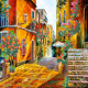 Bead Embroidery Pattern on Art Canvas "Italian streets"