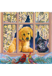 Bead Embroidery Pattern on Art Canvas "At the window"