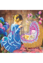 Bead Embroidery Pattern on Art Canvas "Little mom"