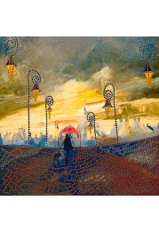 Bead Embroidery Pattern on Art Canvas "Under the umbrella"
